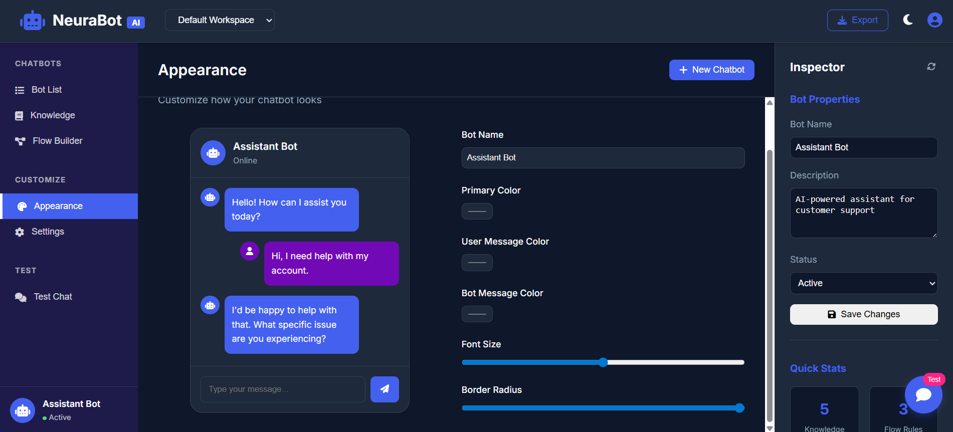 AI Chatbot Builder Screenshot