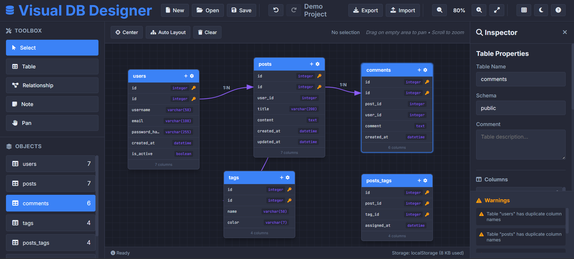 Visual Database Designer Screenshot